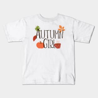 Warm and Cosy Autumn Girl Design Kids T-Shirt